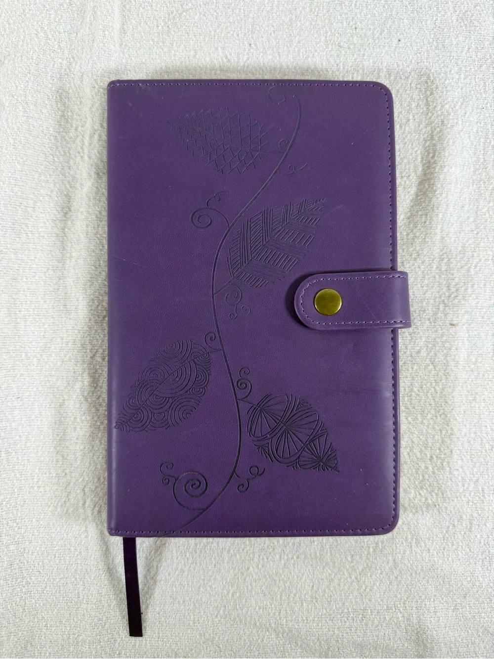 Purple Embossed Leather Leaf Journal with Button Closure